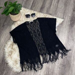 Black boho Lace Shawl w/ fringe